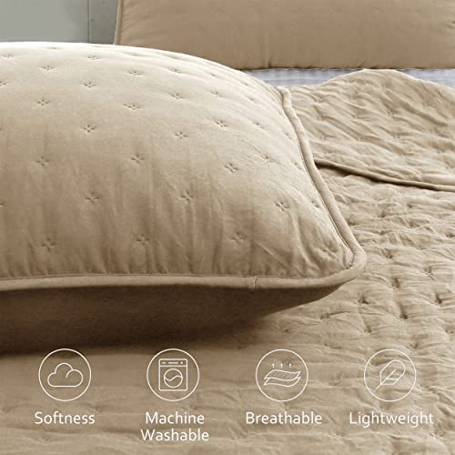 ROARINGWILD Beige Cloud Twin Size Quilt Bedding Sets with Pillow Sham, Farmhouse Lightweight Soft Bedspread Coverlet, All Season Rustic Country Thin Comforter, 2 Pieces, 68x90 inches, Tan Cream ROARINGWILD