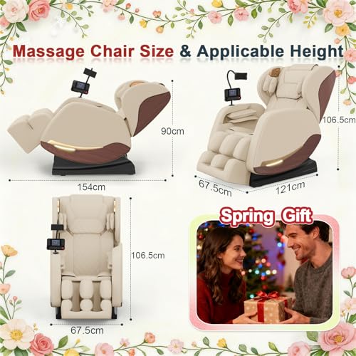 2026 Massage Chair, Massage Chairs Full Body and Recliner with 10 Fixed Points, Zero Gravity, Wood Grain Leather, Foot Massage, Airbags, Lumbar Heating, Bluetooth and Control Screen (Leather White) yewglen