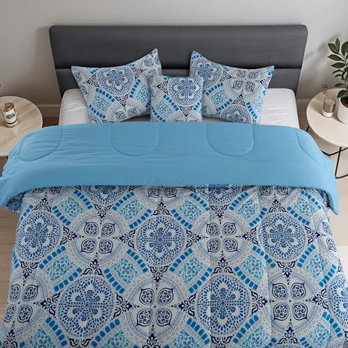 LUX Décor Reversible 5pc King Comforter Set, Printed Bedding Set, All-in-One Bed in a Bag, Includes 1 Comforter, 2 Pillow Shams, 1 Decorative Pillow & 1 Bed Skirt (Aztec Sky,King) LDC LUX DECOR COLLECTION