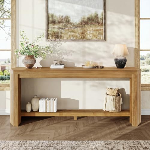 AMBERHAUS 70" Console Table for Entryway, Narrow Long Sofa Table Behind Couch, Wood Couch Table with Open Storage, Easy Assembly Entryway Table for Living Room, Hallway, Foyer, Couch, Light Brown AMBERHAUS