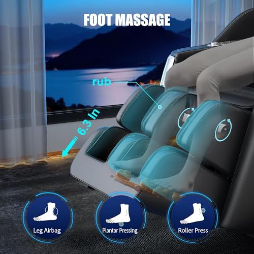 Redcamp Massage Chair Full Body: Zero Gravity with SL Track, 3D Robot Hands, Heat, Airbag Massage, Foot Roller, Bluetooth, Body Scan, LED Remote, Wireless Phone Charging,Black Redcamp