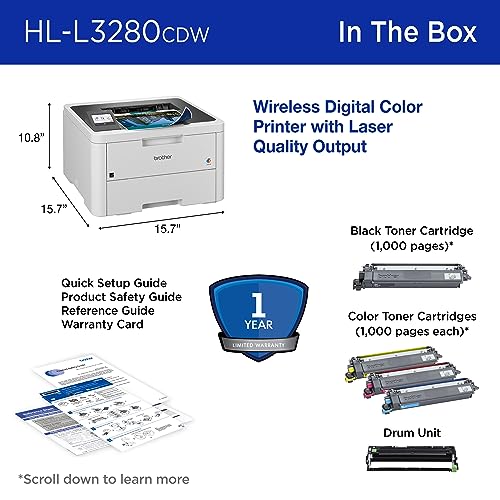 Brother HL-L3280CDW Wireless Compact Digital Color Printer with Laser Quality Output, Duplex, Mobile Printing & Ethernet | Includes 4 Month Refresh Subscription Trial¹, Amazon Dash Replenishment Ready Brother