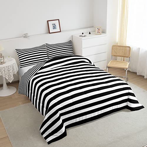 Striped Comforter Set Black and White Stripe Bedding Set Full Kids Boys Girls Women Men Farmhouse Ticking Stripes Duvet Set Horizontal Stripes Adults Abstract Gothic Home Decor Soft Reversible Erosebridal