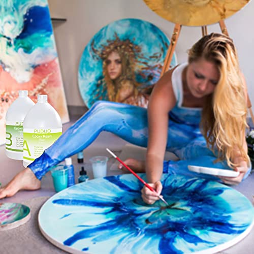 Epoxy Resin Crystal Clear Art 2 Gallon Kit for Coating, Casting, Resin Art, Jewelry, Tabletop, Bar Top, Live Edge Tables, Fast Curing 2 Part Epoxy Casting Resin Kit Puduo