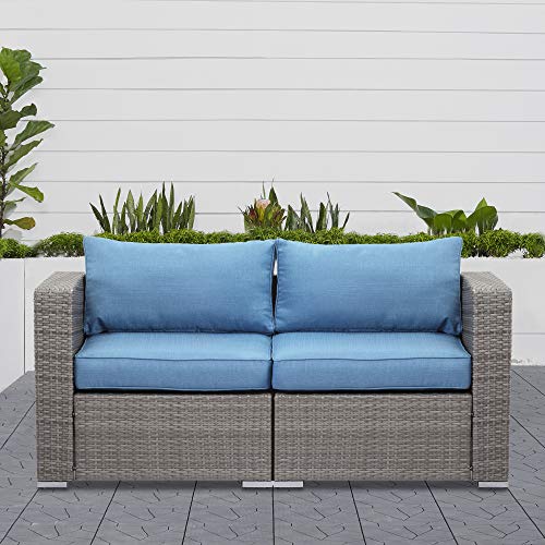 Wisteria Lane 2 Piece Patio Furniture Set of 2 Seats,Outdoor Wicker Patio Loveseat Sofa with Cushion, Outdoor Sectional Corner Sofa for Garden Backyard, Blue Wisteria Lane