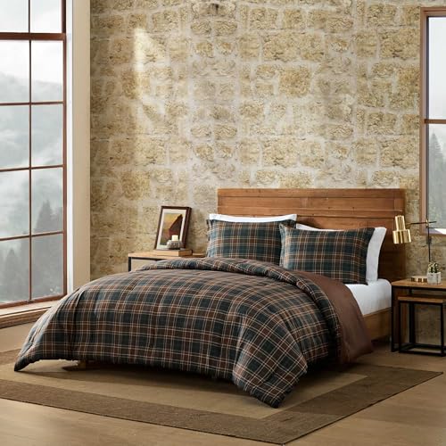 Eddie Bauer - Queen Comforter Set, Soft & Smooth Printed Bedding with Solid Reverse, 3 Piece Bed Set with Matching Pillowcases (Huntley Plaid Brown) Eddie Bauer