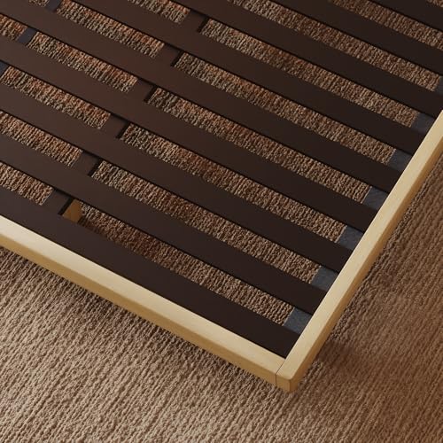 homary Japanese Style Bed Frame, 5.9" Low Profile Tatami Platform Bed Frame with Carbon Steel Slats & Wood-Finished Metal Floor Frame, No Box Spring Needed, Fits King Mattress homary