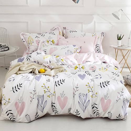 HighBuy Girls Duvet Cover Twin Floral Aesthetic Bedding Set White Pink Premium Cotton Teens Flower Kids Coquette Bedding Set Comforter Cover Soft Branches Boho Bedding Collection Pink HighBuy