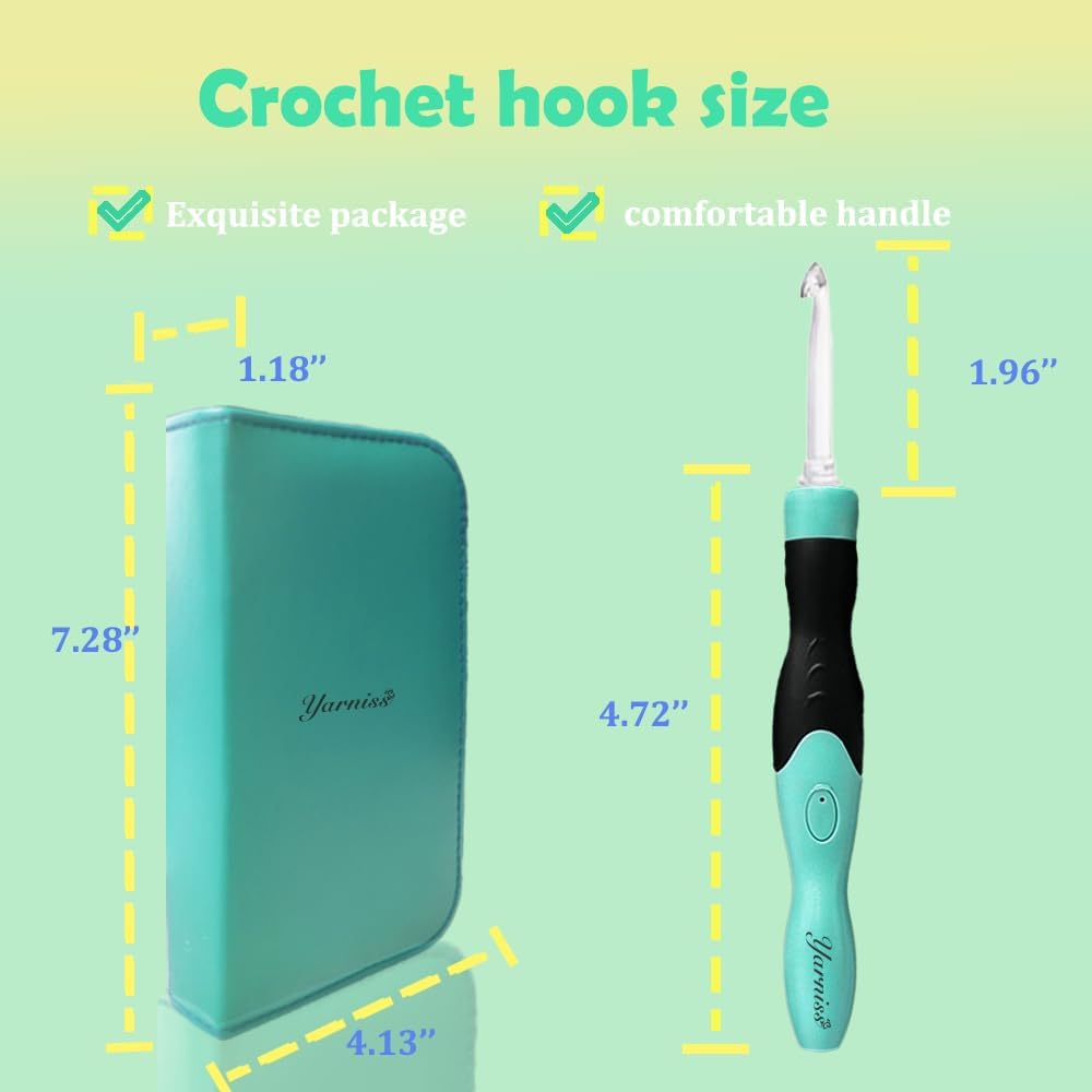 Yarniss Lighted Crochet Hooks Set 2.5mm~14.0mm, 17 Sizes Light Up Crochet Hooks with Case Yarniss