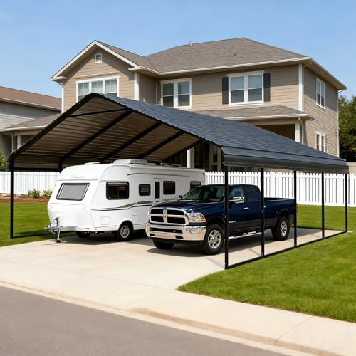 FILLOSLOV Heavy Duty Metal Carport 20x20 FT Galvanized Steel Carport Shelter for 2 Car Extra Large Canopy for Dual Vehicle, RV Boat Storage All Weather Protection Garage Party Tent (20x20 FT) FILLOSLOV