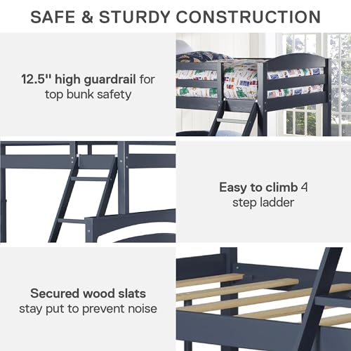 DHP Brady Twin Over Full Solid Wood Bunk Bed with Ladder and Guard Rail in Graphite DHP