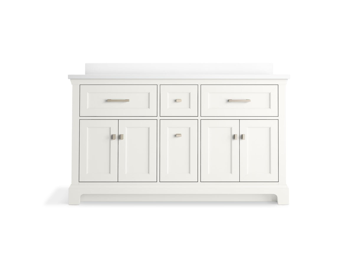 KOHLER Charlemont 60" Bathroom Vanity Cabinet with White Double Sinks and Quartz Top, Modern Bathroom Storage, White, K-29263-BD1-0 KOHLER
