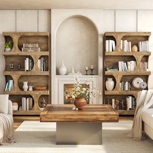 LITTLE TREE 4-Tier Large Bookshelf, 70.8-Inch Tall Bookcase with Storage Shelves, All Wooden Modern Display Rack, Big Open Book Shelf for Living Room, Bedroom, Office, Oak LITTLE TREE