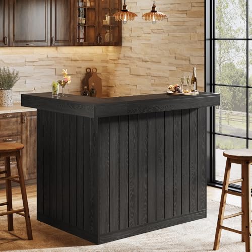 Tribesigns L-Shaped Home Bar Unit, 4-Tier Corner Liquor Bar Table with Storage Shelves and Wine Glasses Holder, Industrial Wine Cabinet Reception Desk for Home Pub (1, Black) Tribesigns