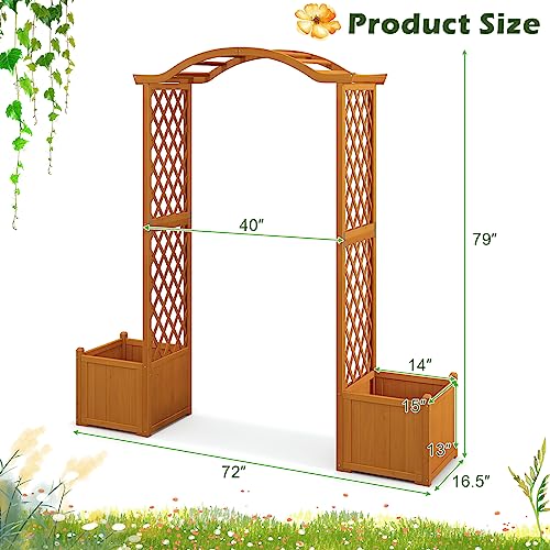 Giantex Garden Arbor with Planter, Wooden Planter Arch with Trellis, Outdoor Arch for Climbing Plants, Vegetables, Herbs, Decorations, Arbor Archway for Wedding, Ceremony, Party (Natural) Giantex