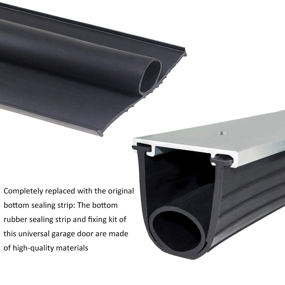Garage Door Seals Bottom Rubber with Pre-drilled Aluminum Track Retainer Base Kit,Heavy-Duty U Shape +O Ring Combination Garage Door Weather Stripping Kit (10Ft, Black) DGSL
