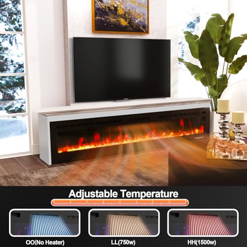 ROCSUMOO Smart Electric Fireplace - 80 Inch Electric Fireplace Inserts, Wall Mount or in-Wall Recessed Fireplace Heater, Electric Fire Place W/12H Timer, Flame Colors and Brightness (80 Inch, WiFi) ROCSUMOO