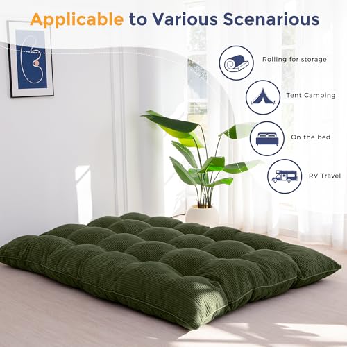 MAXYOYO 6" Japanese Floor Mattress, Foldable Futon Mattress Queen Size, Tufted Roll Up Floor Bed, Thick Tatami Mat Sleeping Pad Portable Lounger for Camping Guest Room Dormitory Bedroom RV, Dark Green MAXYOYO