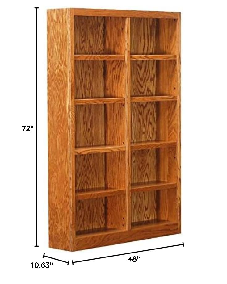 BOWERY HILL 72" Traditional Double Wide Wood Bookcase with 8 Adjustable Shelves and 2 Fixed Shelves, Ready for Assembly, for Home/Office Use, in Oak Finish BOWERY HILL