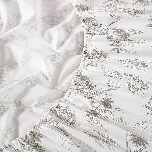 Tommy Bahama - Queen Sheets, Cotton Percale Bedding Set, Crisp & Cool, Stylish Bedding Set (Vintage Map Brown, Queen) Tommy Bahama