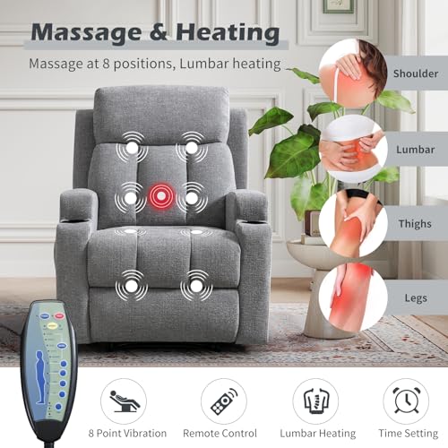 IOMOR 1PCS Fabric Manual Recliner Chair for Adults, Comfy Reclining Chairs with Overstuffed Arm and Back, Single Sofa for Living Room (1, Light Gray)