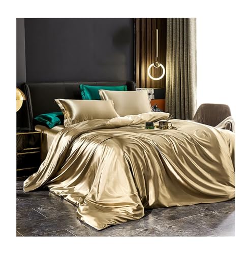 NEHXMA Bedding,Queen King Bed Set,Bedding Four-Piece Solid Silk Bedding Set with Duvet Cover Bed Sheet Pillowcases Luxury Satin Single Double Bedsheet King Queen(Wine Red,Full Size 3pcs) NEHXMA