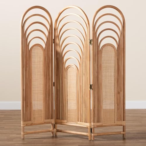 bali & pari Golda Modern Bohemian Natural Brown Rattan Room Divider bali & pari