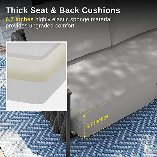 EAST OAK Life Chatter Patio Furniture Set 5 Pieces, Outdoor Furniture 5-Seat Sofa with Two Round Coffee Table, Waterproof Thick Cushion Deep Seating for Porch, Balcony, Earth Black & Misty Grey EAST OAK