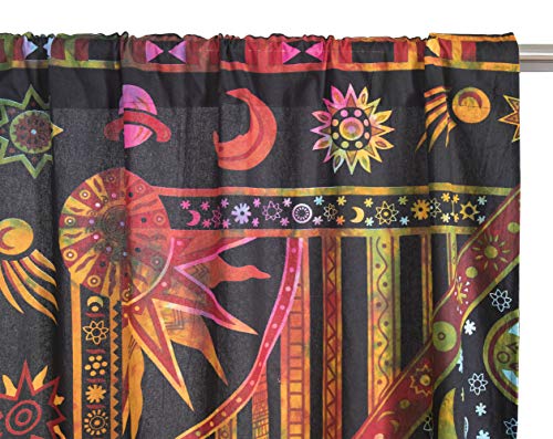 Popular Handicrafts Indian Burning Sun Moon Hippie Mandala Window Curtains for Doorways Closets - Gypsy Tye Dye Bohemian Beautiful Drapery Bedroom Livingroom Divider Balcony Valance Panels Golden Popular Handicrafts