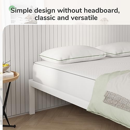 Novilla Queen Metal Platform Bed Frame with Wood Slat Support – Easy Assembly, White Finish Novilla