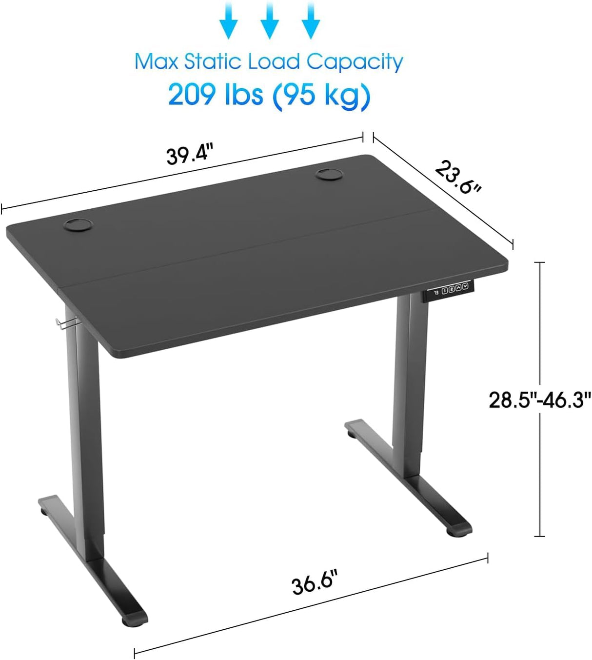 BLKMTY Electric Standing Desk Adjustable Height Computer Desk 24"x40" Home Office Desk Ergonomic Raising Desk Sit Stand Desk with Headphone Hook 20db Noiseless Lifting Desk for Adult, Black BLKMTY