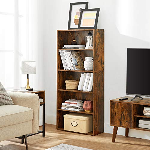 VASAGLE 5-Tier Adjustable Bookshelf in Rustic Brown - Stylish Floor Standing Unit VASAGLE