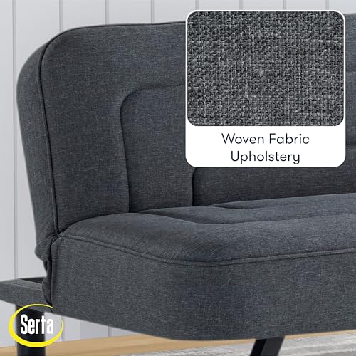 Serta Fairwood 66.1" Convertible Futon Sofa, Short Twin Size, Modern Boho, Dream Coil Comfort, Fingerguard Pinch Point Protection, Soft Woven Polyester Fabric, Charcoal Serta