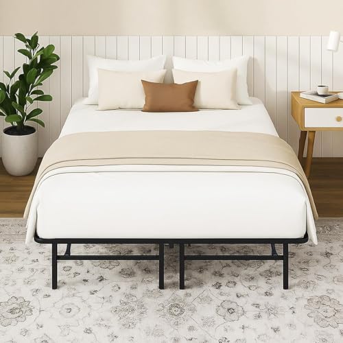 MAKE CHANGES Queen Folding Bed Frame, Heavy Duty Metal Queen Platform with 14" Storage, Easy Assembly, No Box Spring Needed, RV & Motel Ready MAKE CHANGES
