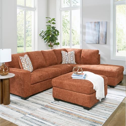 Signature Design by Ashley Aviemore Casual L-Shaped 2-Piece Sectional with Chaise for Living Room, Orange Signature Design by Ashley