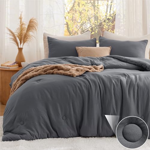 Bedsure Queen Comforter Set Dark Grey, Soft Prewashed Queen Size Bedding, Quilted Comforter with Circle Design, Down Alternative Comforter for All Seasons, 3 Pieces Bed Set with 2 Pillow Shams Bedsure