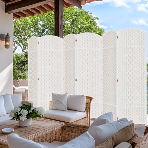 DURASPACE 6 Panel Room Divider, 6ft Tall Folding Privacy Screen, 360°Rotation, Hand-Woven Freestanding Wood Partition for Room Separation DURASPACE