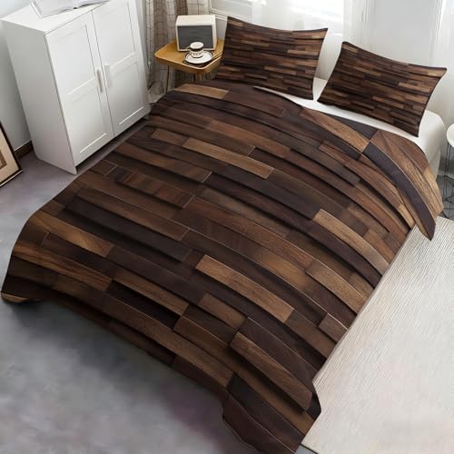 YFIOYI Wood Comforter Set, Minimalist Bedding Set, Warm Decorative 3 Piece Bedding Set with 2 Pillow Shams, with Zipper(King Single) YFIOYI