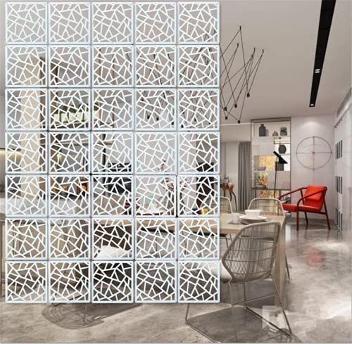 BMIDRUT White Hanging Room Divider,12 Pieces Wood-Plastic DIY Panel Screens Partition Wall Dividers Room Decoration with All Accessories 11.4x11.4 Inch BMIDRUT