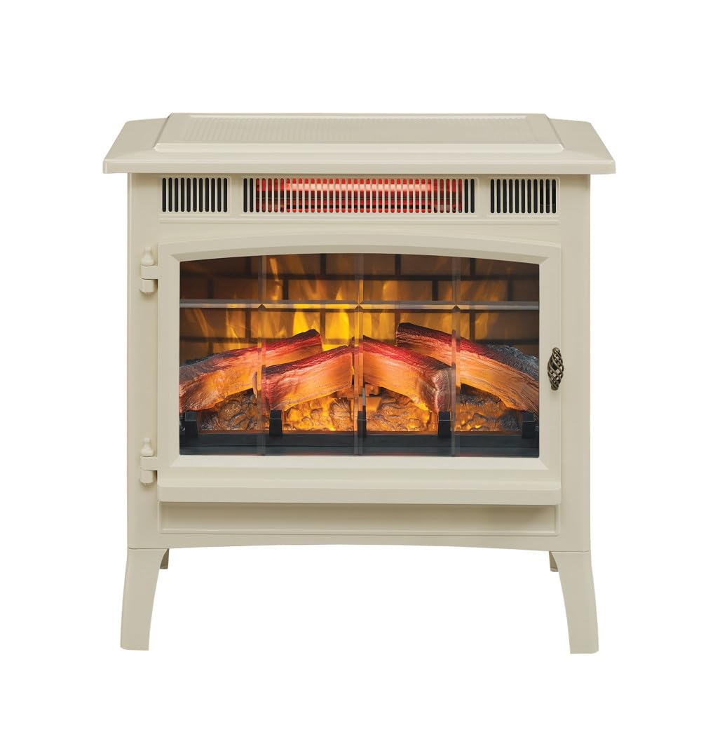 duraflame Freestanding Electric Fireplace Stove Heater with 3D Flame Effect for 1,000 Sq. Ft. Room, Cream Duraflame