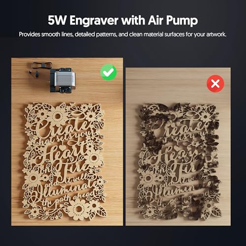 LONGER Laser Engraver Ray5 5000mW Engraver Machine with Air Assist Kit DIY CNC Laser Cutter Tool for Metal Glass Wood Working Area 15.7 "x15.7" with 4-in-1 Rotary Roller Kit Longer