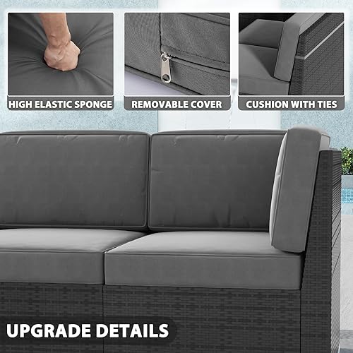 Vakollia 13 Pieces Patio Furniture Set with 44" Propane Gas Fire Pit Table, Outdoor Sectional Wicker Conversation Sofa Sets with Coffee Table Vakollia