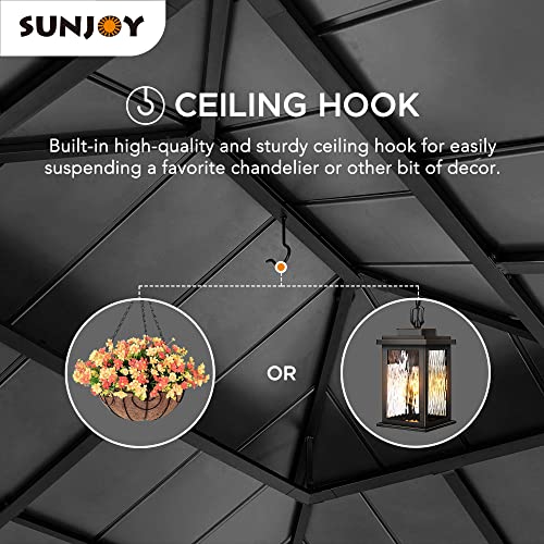 Sunjoy 11 x 13 ft. Wood Gazebo Cedar Framed Gaezbos with Black Double Steel Hardtop Roof for Garden, Backyard Shade, Matte Black Roof + Natural Wood Frame Sunjoy