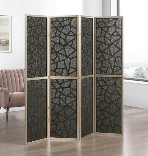 Roundhill Furniture Aurra 4-Panel Wood Room Divider, Folding Portable Partition Screen, Gold Roundhill Furniture