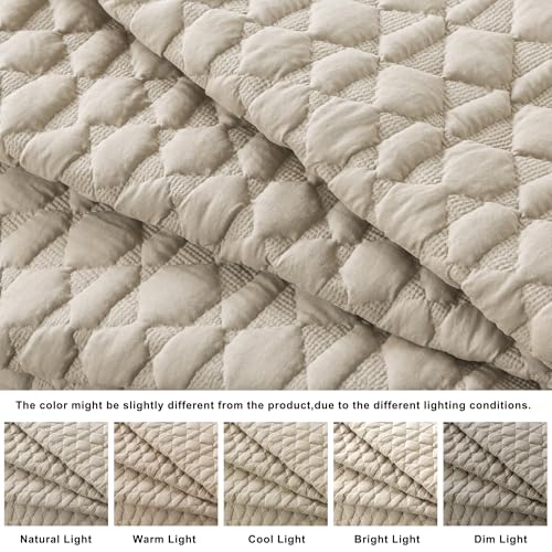 WDCOZY Beige Quilt Twin Size Bedding Sets with Pillow Sham, Lightweight Bedspread Coverlet, Twin XL Thin Comforter Bed Cover, All Season Summer Spring, Tan Cream, 2 Pieces, 68x90 inches WDCOZY
