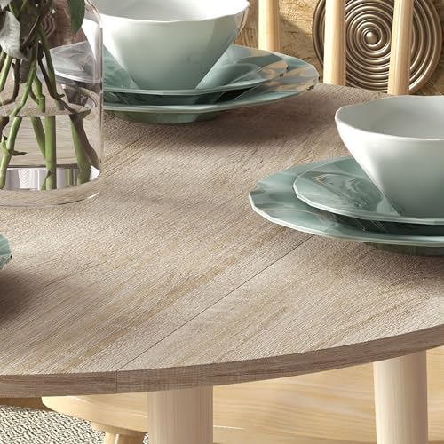 HOMCOM 35" Round Folding Dining Table, Collapsible Drop Leaf Table for Small Spaces, Small Kitchen Table with Solid Wood Legs for Dining Room, Oak HOMCOM