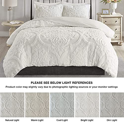 Madison Park Tufted Chenille Cotton Comforter, All Season Bedding Set, Matching Shams, Viola, Damask Off White King/Cal King(104"x92") 3 Piece Madison Park