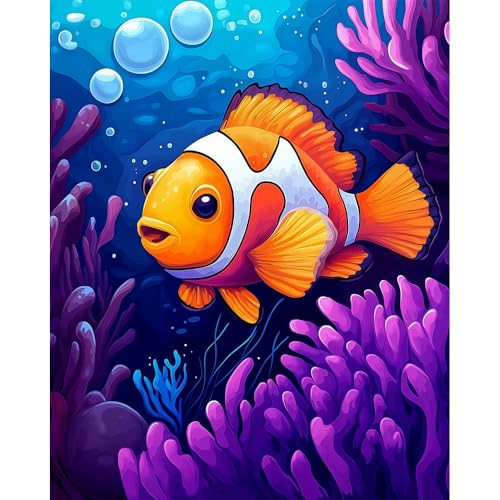 Natuyalo Fish Coral Paint by Numbers Kit for Adults Beginner Animal DIY Painting Kits for Adults - Linen Canvas, Acrylic Pigment, 3 Paint Brushes, Waterproof Durable, Frameless, 16x20 Inch Natuyalo