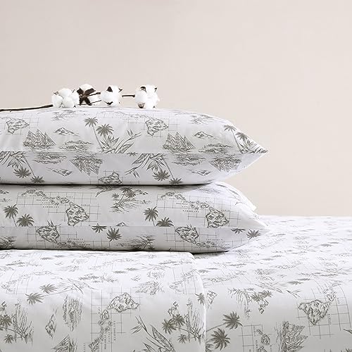 Tommy Bahama - Queen Sheets, Cotton Percale Bedding Set, Crisp & Cool, Stylish Bedding Set (Vintage Map Brown, Queen) Tommy Bahama