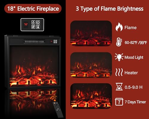 Furmax Fireplace Corner TV Stand for Up to 55 Inch, Modern Console with 18 Inch Electric Fireplace, Entertainment Center with Open Shelf and Storage Cabinets for Living Room (LED Antique White) Furmax